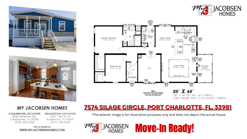 Move In Ready Home!
1280 SQ. FT. | 2 Bedroom | 2 Bath| Den