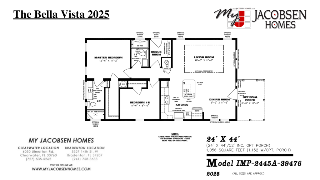 1056 SQ. FT. | 2 Bedroom | 2 Bath | 24' x 44'